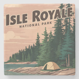 Porta-copo De Pedra Vintage Isle Royale National Park Camping Art