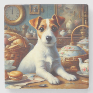 Porta-copo De Pedra Vintage Jack Russell Terrier Painting