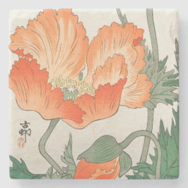 Porta-copo De Pedra Vintage Japonês Orange Poppy Flower, Ohara Koson