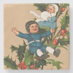 Porta-copo De Pedra Vintage Kids no Natal Holly