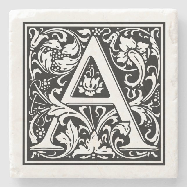Porta-copo De Pedra Vintage - Letra "A" (Frente)