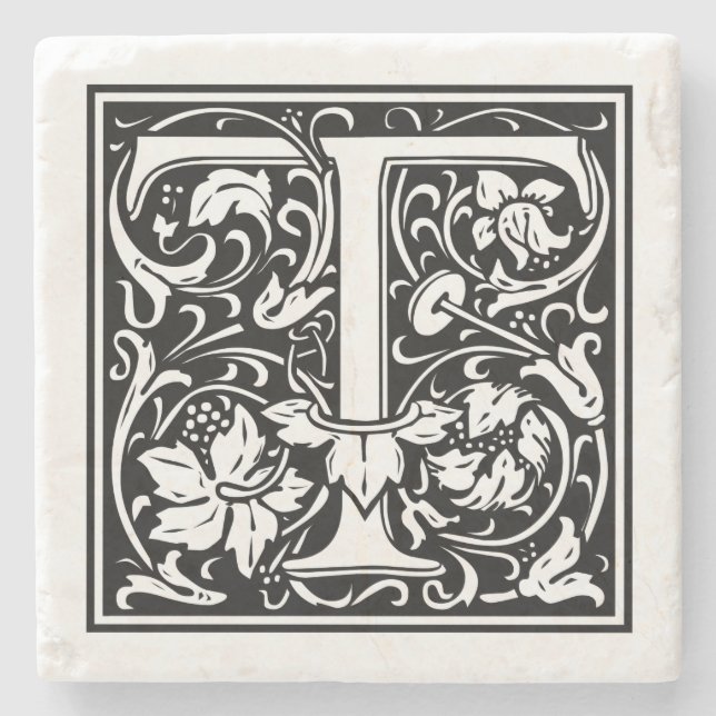 Porta-copo De Pedra Vintage - Letra "T" (Frente)