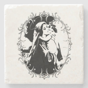 Porta-copo De Pedra Vintage Madonna e Child com Silver Frame