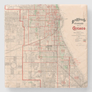 Porta-copo De Pedra Vintage - Mapa antigo de Chicago - 1893