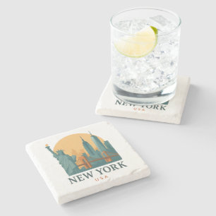 Porta-copo De Pedra Vintage New York City Stone Coaster Minimalista