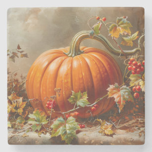 Porta-copo De Pedra Vintage Orange Pumpkin Painting