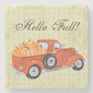 Porta-copo De Pedra Vintage Orange Truck and Pumpkins Fall