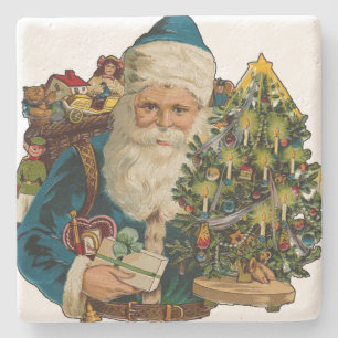 Porta-copo De Pedra Vintage Papai Noel entregando presentes