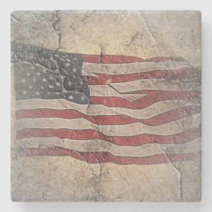 Porta-copo De Pedra Vintage Patriotic USA Flag em Stone Wall