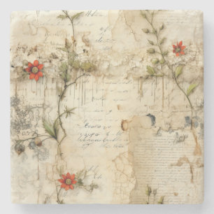 Porta-copo De Pedra Vintage - Pergaminho - Carta de Amor com Flores (6