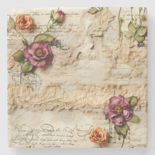 Porta-copo De Pedra Vintage - Pergaminho - Carta de Amor com Flores (8