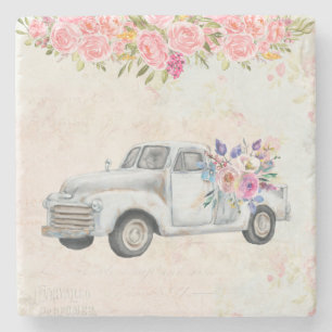 Porta-copo De Pedra Vintage Pickup Truck Rustic Watercolor
