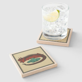 Porta-copo De Pedra Vintage Red Green Dragon Lady Vetor Art Nouveau