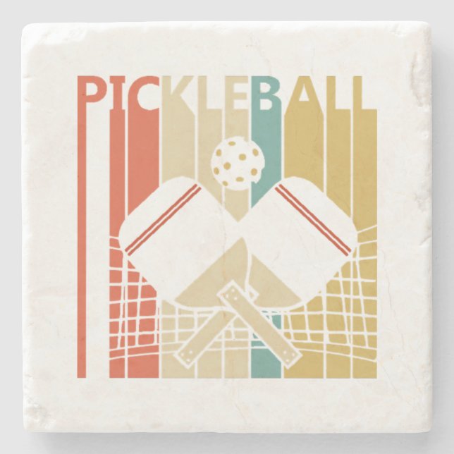 Porta-copo De Pedra Vintage Retro Pickleball (Frente)