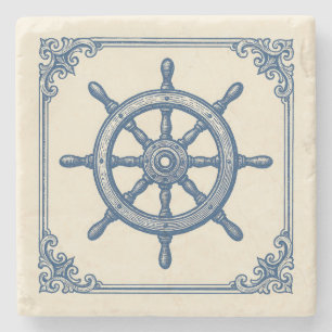 Porta-copo De Pedra Vintage - Roda de Capreiros Azuis Náuticos