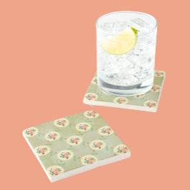 Porta-copo De Pedra Vintage Rosas limpa Enfumaçado verde desvanecido