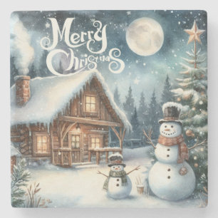 Porta-copo De Pedra Vintage/Rústico/Boneco de Neve/Natal