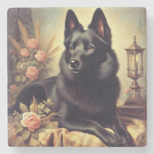 Porta-copo De Pedra Vintage Schipperke Dog Painting