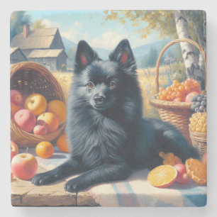 Porta-copo De Pedra Vintage Schipperke Puppy Painting