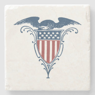 Porta-copo De Pedra Vintage Shield Red White Blue American Eagers