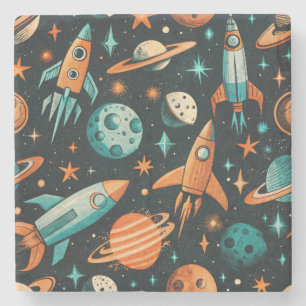 Porta-copo De Pedra Vintage Spacecraft Rocket ships Pattern - Cosmos(2