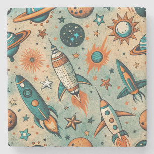 Porta-copo De Pedra Vintage Spacecraft Rocket ships Pattern - Cosmos(7