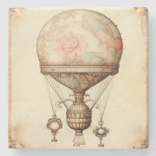 Porta-copo De Pedra Vintage Steampunk Floral Hot Air Balloon