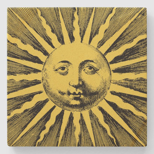 Porta-copo De Pedra Vintage Sun Face (Frente)