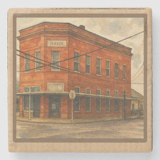 Porta-copo De Pedra Vintage Texas Red Brick Bank Watercolor Art