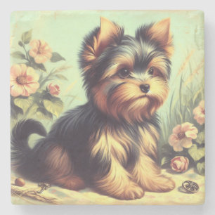 Porta-copo De Pedra Vintage Yorkshire Terrier Painting