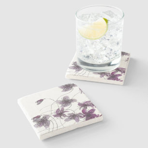 Porta-copo De Pedra Violetas Selvagens Cintadas Pintadas Manualmente