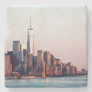 Porta-copo De Pedra Visão do Skyline Sunset de Nova York do World Tra
