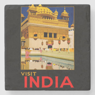 Porta-copo De Pedra Visite o poster de viagens India Vintage art