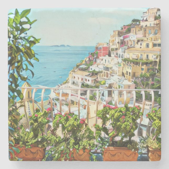 Porta-copo De Pedra Vista de Positano Itália (Frente)