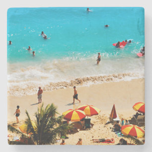 Porta-copo De Pedra Vista Elevada da Cena da Praia de Waikiki, Honolul