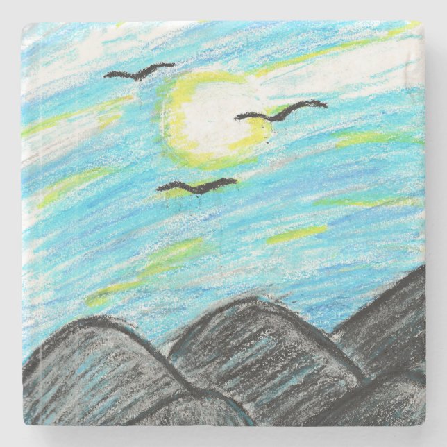 Porta-copo De Pedra Vista Montanha bonito (Frente)