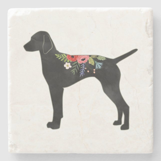 Porta-copo De Pedra Vizsla Dog Breed Boho Foral Silhouette Coast (Frente)