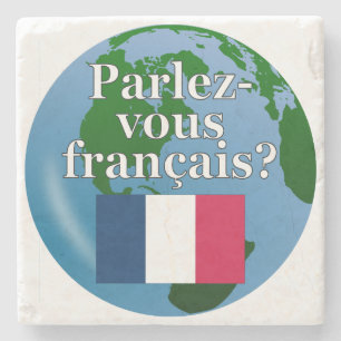 Porta-copo De Pedra Você fala francês? em francês. Sinalizador e globo