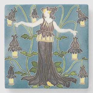 Porta-copo De Pedra Walter Crane Columbine Arte Novo Flor Roxa