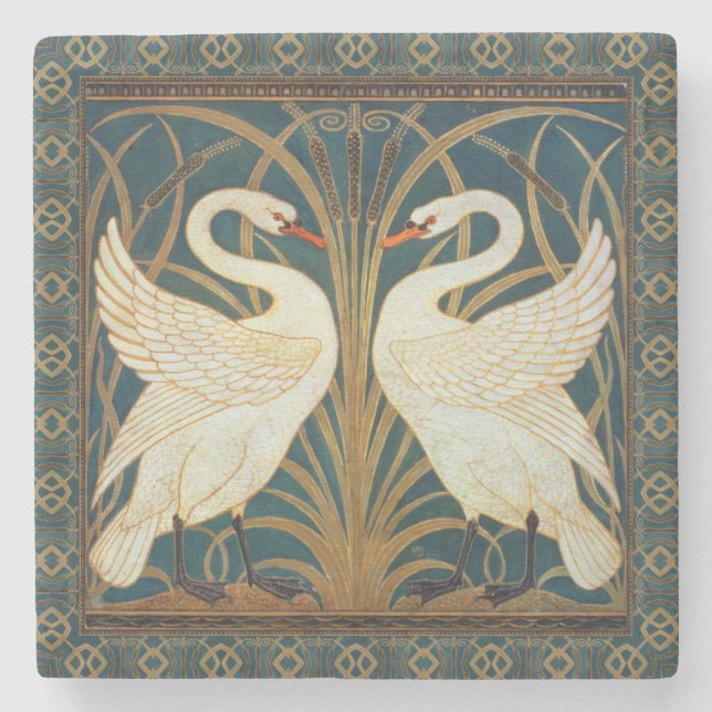 Porta-copo De Pedra Walter Crane Swan, Rush E Iris Art Nouveau (Frente)