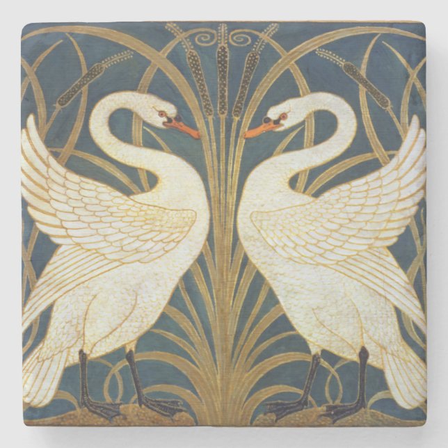 Porta-copo De Pedra Walter Crane - Swan, Rush E Iris Art Nouveau (Frente)