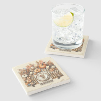 Porta-copo De Pedra Warm Red and Orange Farmhouse Thanksgiving