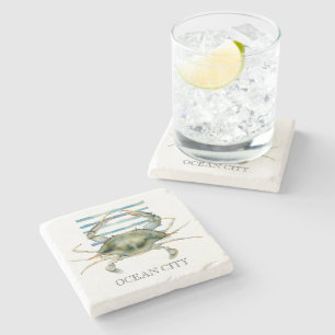 Porta-copo De Pedra Watercolor CRAB Art Beach Coastan CITY