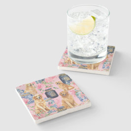 Porta-copo De Pedra Watercolor Palm Beach Ouro Retrivers Ginger Jar