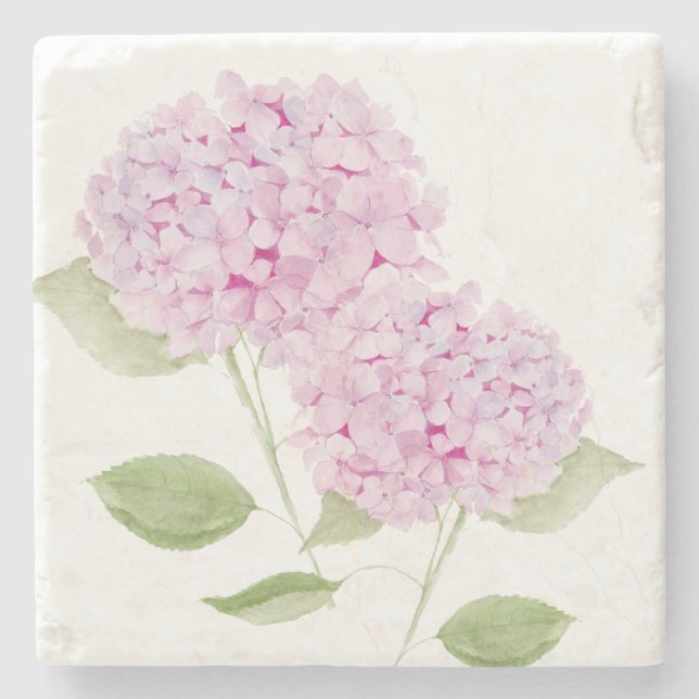 Porta-copo De Pedra Watercolor Pink Hydrangea (Frente)