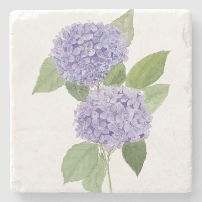 Porta-copo De Pedra Watercolor Purple Hydrangea (Frente)