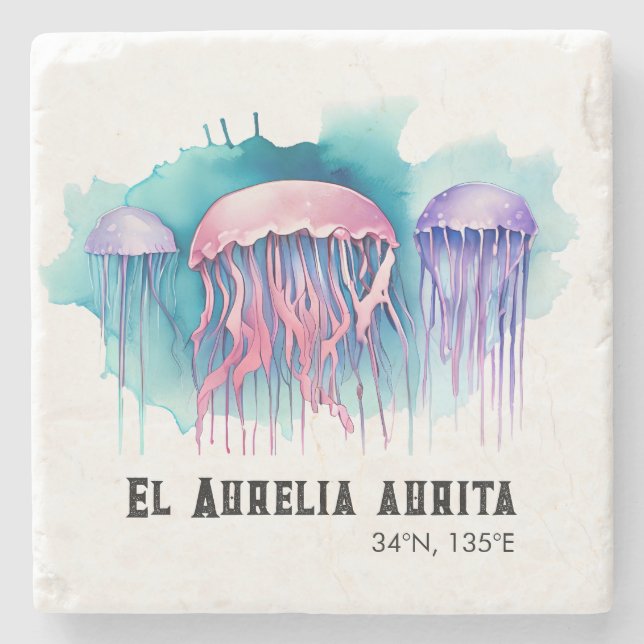 Porta-copo De Pedra Watercolor Series: Jellyfish (Frente)