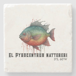 Porta-copo De Pedra Watercolor Series: Piranha