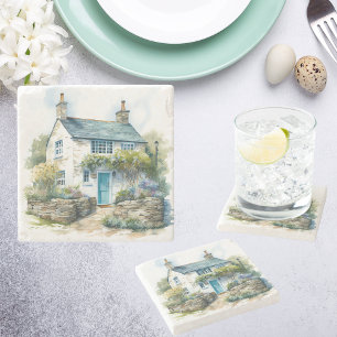Porta-copo De Pedra Watercolor Summer Country Cotage
