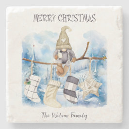 Porta-copo De Pedra Watercolor Winter Lady Gnome Felry Christmas